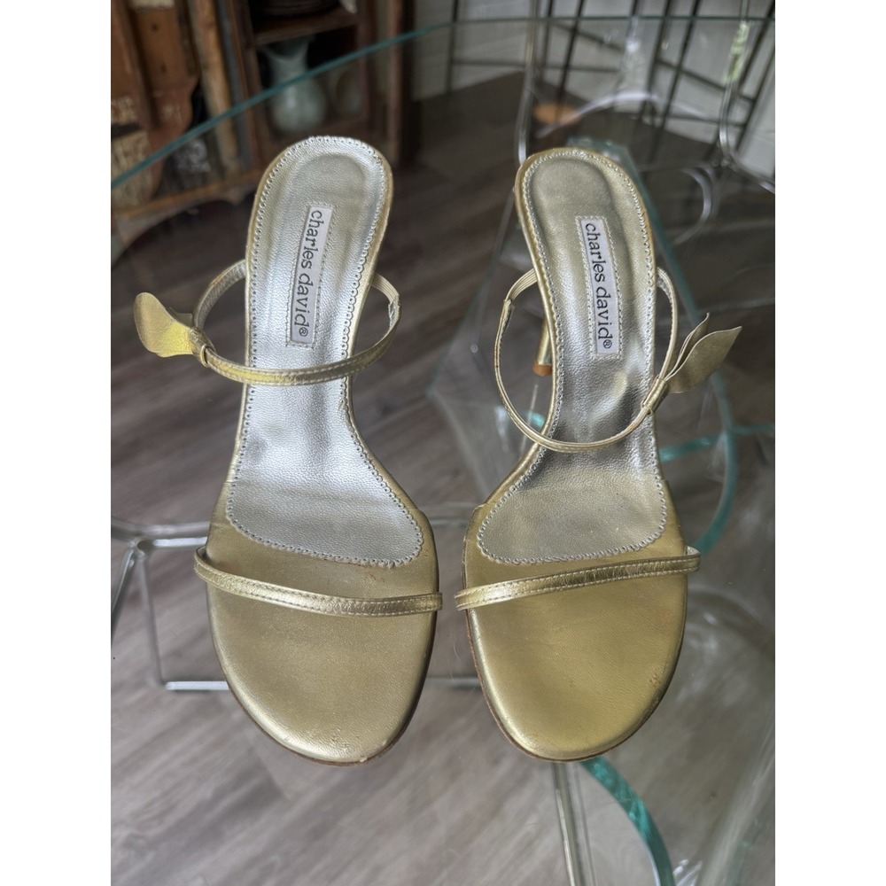 Charles David Gold Lead Strappy Heels Toga Party Greek Grecian Goddess Stilettos - Picture 2 of 8